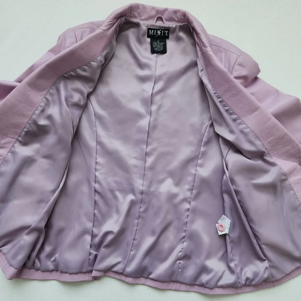 Mixit Genuine Leather Lavender Purple Blazer Jacket Office Spring Easter Pretty - Picture 4 of 12
